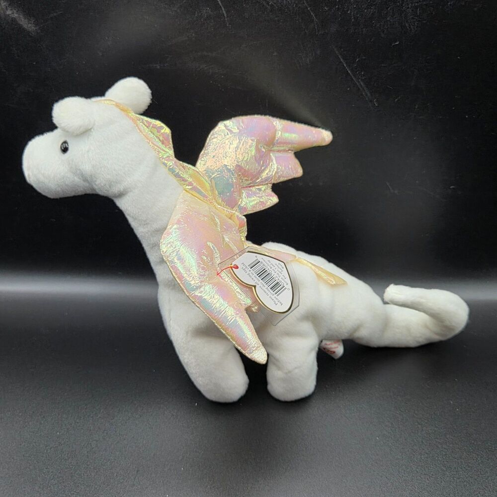 TY Beanie Baby Magic the Dragon 1995 Retired White Winged Plush Collectible